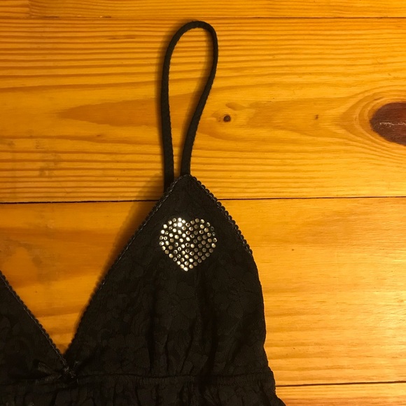 PINK Black Lace Rhinestone Teddy, EUC, XS - Picture 4 of 12